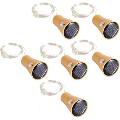 Lot de 6 guirlandes lumineuses LED solaires 1m 10 LEDs – Bouchon de bouteille décoratif blanc chaud pour mariage, Noël (1/5)