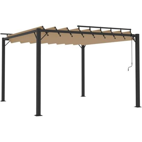 Gazebo gris-brun de 3 x 3 mètres, toit à persiennes, tissu et aluminium. (1/5)
