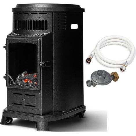 Favex – Poêle à gaz infrableu avec soufflerie – Chauffage d'appoint jusqu'à 40 m² – Thermostat 6 positions – Tuyau et détendeur inclus – Noir (1/5)