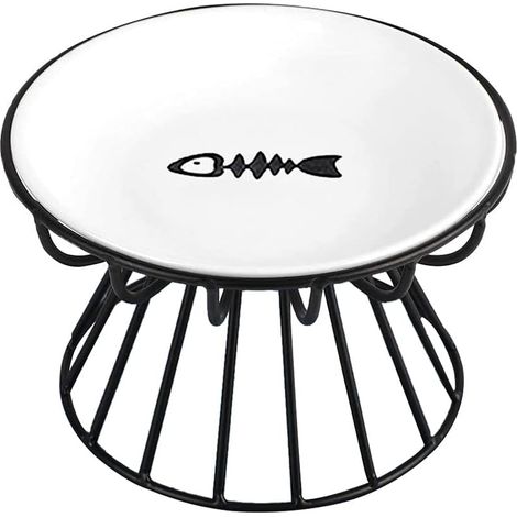 Gamelle surélevée en céramique pour chat avec support en métal, compatible lave-vaisselle, pour nourriture et eau. (1/5)