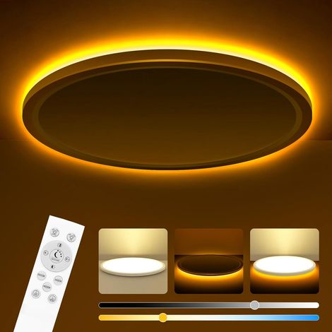 Plafonnier LED Dimmable, Lampe de Plafond 24W 2800LM avec Télécommande, 1800K Veilleuse de Couleur Chaude, 3000K-6500K Luminaire Plafonnier Rond pour Salon Chambres d'enfants, Ø30CM