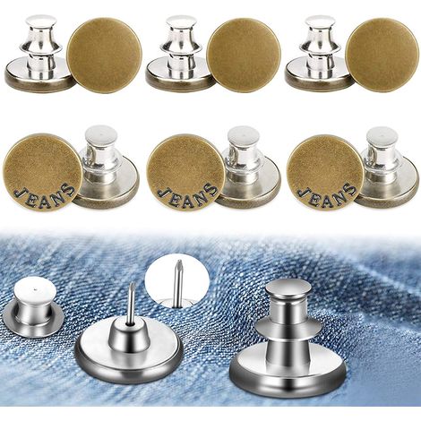 Épingles à boutons de pantalon, lot de 6, sans couture ni outils, réglables instantanément.