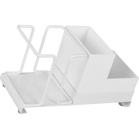 Multifunktionaler Einweg-Besteckhalter mit Teefach / Multifunktionaler Einweg-Besteckhalter für Cafés, Barthekenorganisation, Material: Carbon und PP / Weißer Einweg-Kaffeetheken-Organizer (20 x 11 x (1/5)