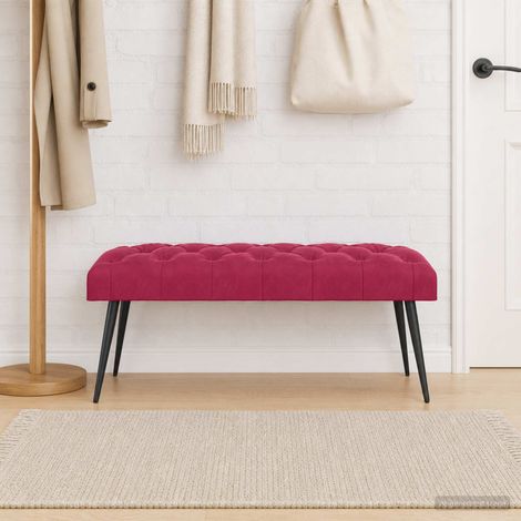 Banc capitonné en velours Bordeaux, mousse, pieds en métal, 110 x 40 x 46 cm - PANGIVO (1/5)