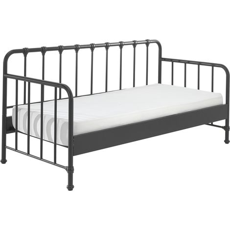 Les Tendances – Lit banquette 90x200 – métal noir mat – sommier à lattes inclus – design industriel pour chambre ado (1/4)