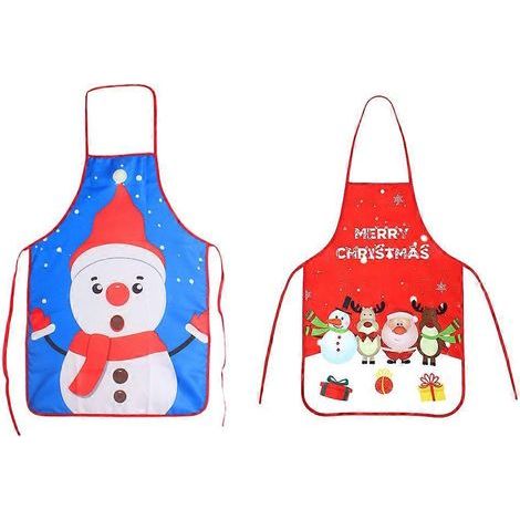 Lot de 2 tabliers décoratifs imprimés bonhomme de neige de Noël - Fournitures de fête-70x50cm-Assorted Color (1/3)