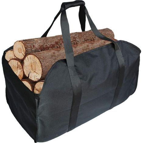 Sac à bois de chauffage de qualité supérieure, fabriqué en polyester, panier à bois portable, sac de cheminée pliable, sac de cheminée étanche (noir) (1/3)