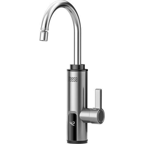 Teesa Calentador de agua eléctrico, grifo de cocina, giratorio 360°, pantalla LED, 3000 W, IPX4, acero inoxidable (1/5)