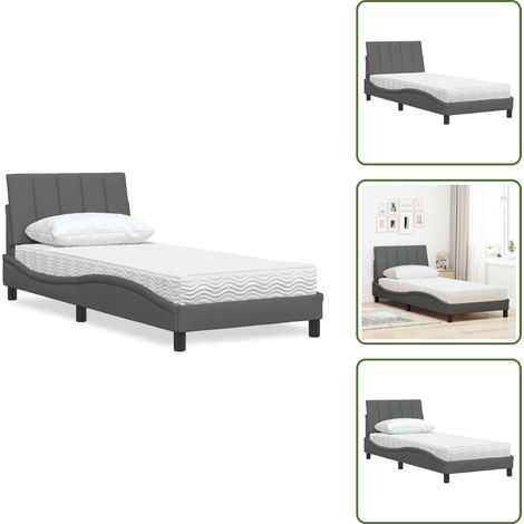 Lit avec matelas gris foncé 90x190 cm tissu - Lit - Lits - Meuble De Chambre À Coucher - Sommier (1/5)