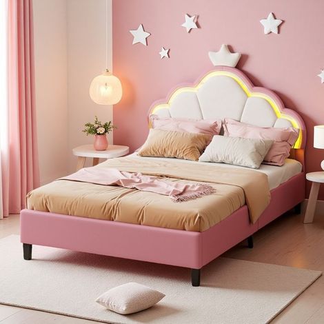 Kinderbett - Prinzessin der Wolken - 90x200 cm - LED 6000 Farben - Sternenkrone