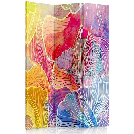 Paravent Design Abstrait Motifs Flocons Colorés - 110 x 180 cm - 1 face déco, 1 face noir (1/5)