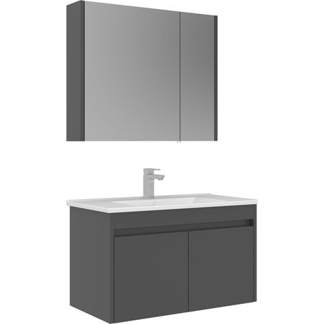 Ensemble Meuble Vasque avec Miroir (2 Pièces) "Arno 85" - 85 x 45 x 52 cm - Grey (1/3)
