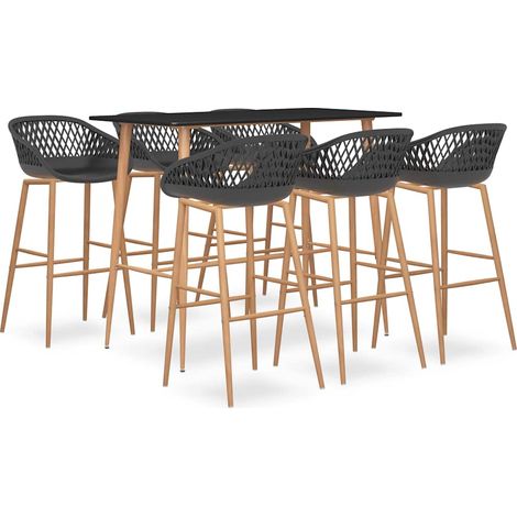 vidaXL 7 Piece Bar Set Black and Grey (1/5)
