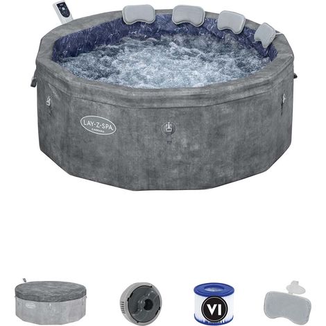 Spa inflable BESTWAY - Lay-Z-Spa Carrara - 140 jets de aire - 170 x 65 cm - 4 a 6 plazas - Redondo (cubierta, cartucho, 4 apoyabrazos)