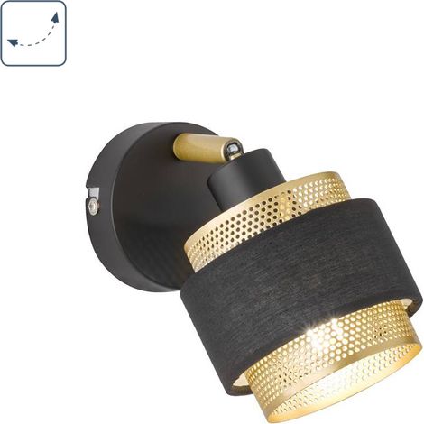 Applique, lampe de chambre, lampe de cuisine, applique avec spot orientable, moderne, acier textile, or noir, 1x douille E14, LxlxH 10x18,5x13 cm (1/5)