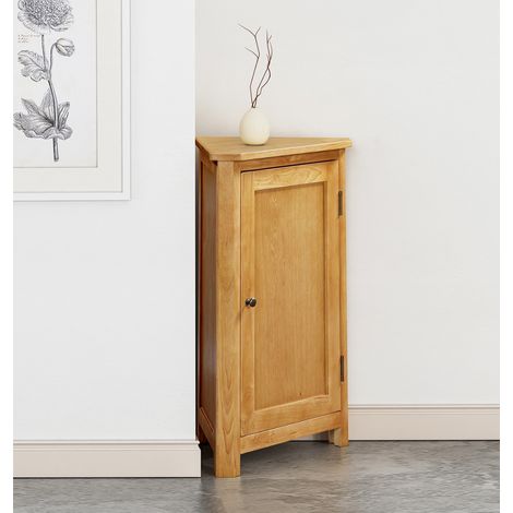 Hallowood Furniture Aston Oak Corner Unit, Small Wooden Corner Cabinets for Living Room with 1-Door Storage Cupboard + 2 Adjustable Shelves, Versatile Oak Shelf and Telephone Table