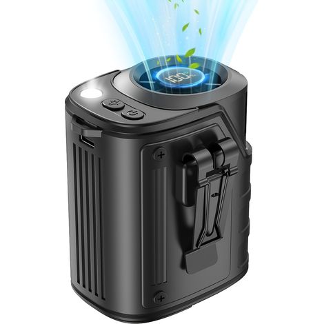 Questo ventilatore da cintura portatile 3 in 1 è dotato di ventola di raffreddamento ricaricabile tramite USB, display a LED, batteria da 3600 mAh e torcia, il che lo rende adatto per il lavoro all'ap (1/5)