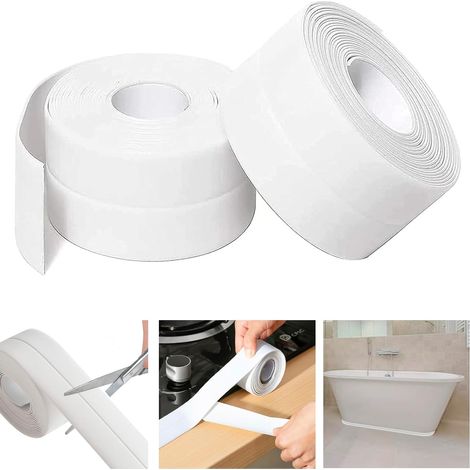 Ruban d'étanchéité blanc imperméable et auto-adhésif – convient aux toilettes et aux salles de douche (2 rouleaux, 3,8 cm x 3,2 m) (1/5)
