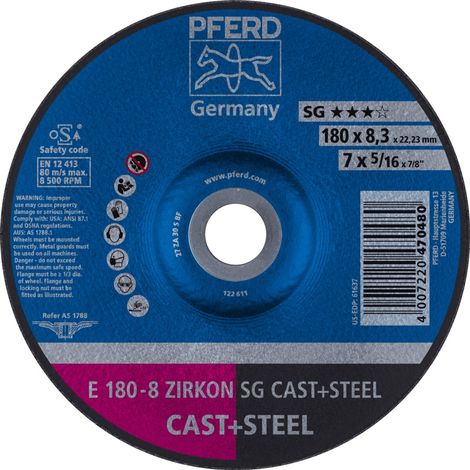 PFERD TOOLS Schruppscheibe E 180x8,3x22,23 mm ZIRKON Leistungslinie SG CAST+STEEL für Guss/Stahl 10 Stk (1/5)