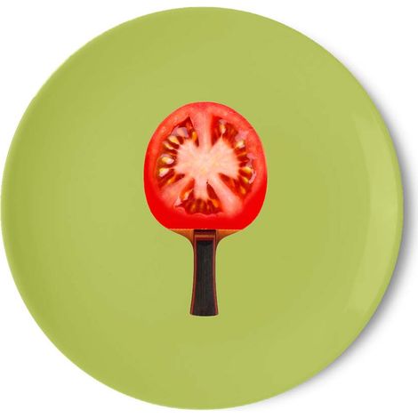 Piatto pizza in porcellana verde con racchetta pomodoro