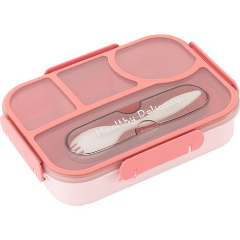Bento Box Volwassenen - Kinderlunchbox - Lunchbox avec 4 compartiments - Boîte à boissons - Meilleure qualité de l'eau - Matériau sans BPA - Rose