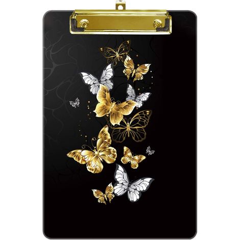 porte bloc a5 avec pince, Plastique dur, Clipboard A5 dessin de mode, Planchettes à pince et porte-formulaires, 15CM x 22.5CM, Papillon doré (1/5)