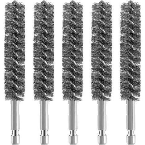 5pcs Brosse MéTallique de Brosse D'AléSage D'Acier Inoxydable pour la Brosse MéTallique de Nettoyage de Perceuse Brosse D'Acier Inoxydable avec la PoignéE de Tige Hexagonale, Argent (1/5)