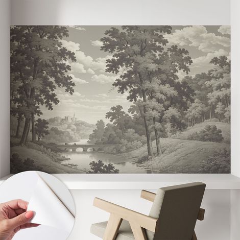 Papier peint adhésif autocollant pour salon chambre à coucher peint imprimé pour mur Château et pont 104x70 cm (1/5)