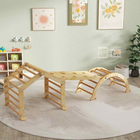 CHICFURN Percorso motorio da interno 9 in 1 247x80 cm in legno naturale per bambini (1/5)