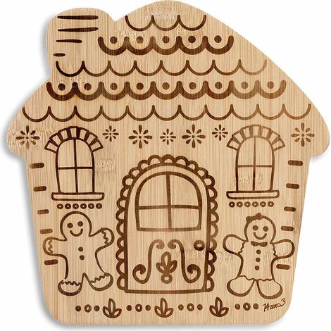 Planches de Noël en bois en forme de maison pain d'épice gravées, lot de 4, 25 x H. 25 cm