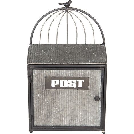 Boîte aux lettres murale en métal gris marron avec motif oiseau et inscription Post 29x12x48 cm - PANGIVO (1/4)