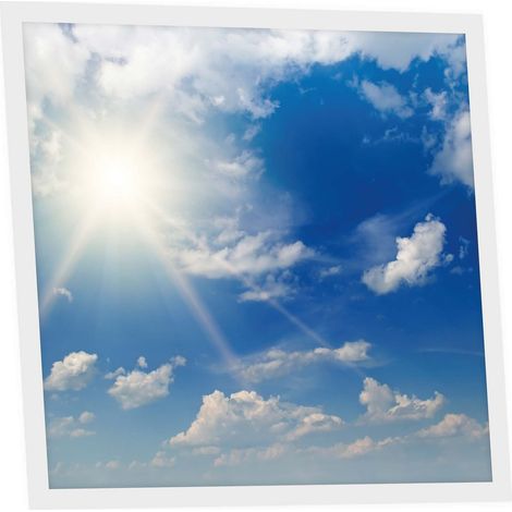 Dalle LED Imprimée 60x60 cm - Motif Ciel Très Nuageux - Lumière Blanc Neutre 4000K - Panneau Lumineux pour Plafond Bureau Salon Cuisine - Facile à Installer