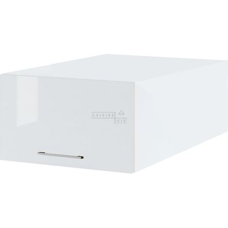Cuisineandcie – Meuble haut de cuisine blanc brillant 1 porte relevable L 60 cm – Profondeur 58 cm – Charnières renforcées avec vérin à gaz (1/5)