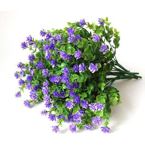 QAZQA 8 Pcs Fausses Plantes Artificielles Arbustes de Verdure Branches d'Eucalyptus, Plastique Arbustes Fleurs d'herbe pour Decoration Maison Bureau Jardin Terrasse (Violet）