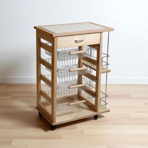 Carrello porta frutta con cassetto e bottigliera NATURALE (1/3)