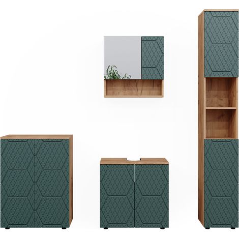 Set mobili bagno Irma, Verde, 4 pezzi, con colonna e cassettiera, Vicco