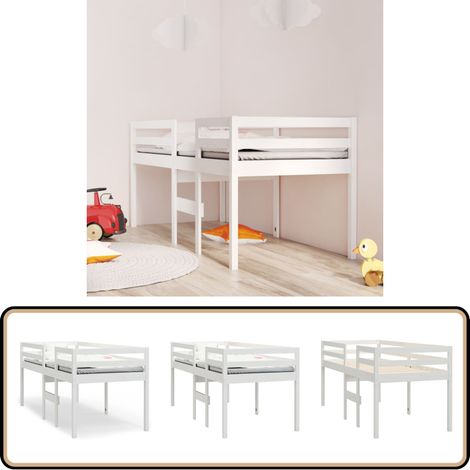 Hochbett Weiß 80x200 cm Massivholz Kiefer - Kinderbett - Hochbett - Jugendzimmer - Weißes Möbelstück - Kiefernholz