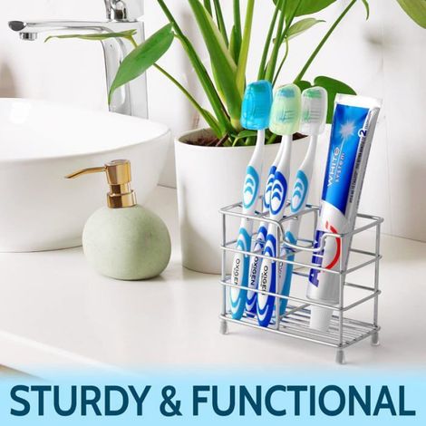 Porte-brosses à dents et dentifrice en acier inoxydable 304, organisateur salle de bain avec 5 protège-brosses (1/5)