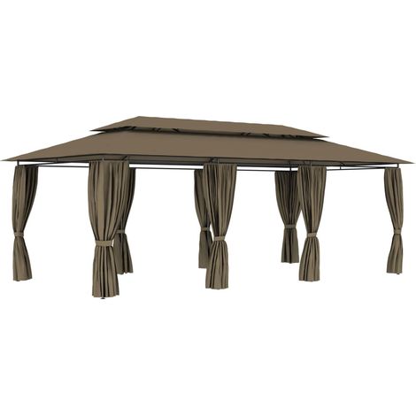 Pavillon mit Vorhängen 600x298x270 cm Taupe 180 g/m²
