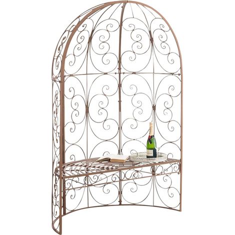 Banco de jardín con arco de rosas en metal marrón envejecido estilo vintage MDJ10187