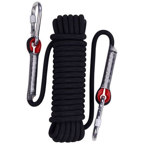 Corde d'Escalade Statique 30m Noir Corde de Parachute de Sauvetage Corde de Rappel avec Mousquetons 10mm de Diamètre (1/5)