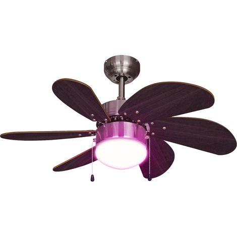 Ventilatore a soffitto con interruttore a tirare ventilatore avanti e indietro ventilatore a soffitto, legno marrone scuro, titanio, presa E14, DxH 75x36 cm