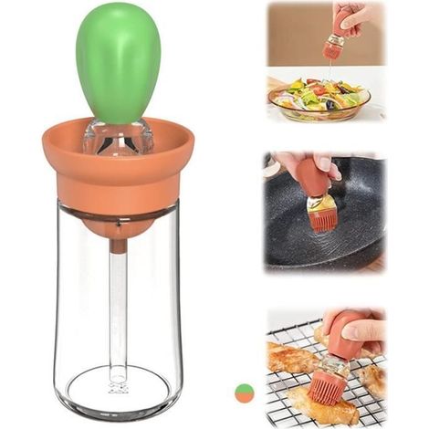 Bouteille d'Huile,Pinceau à Huile,Pinceau à badigeonner,Distributeur de bouteille d'huile d'olive en verre,pour Vinaigre,Pâtisserie (1/4)