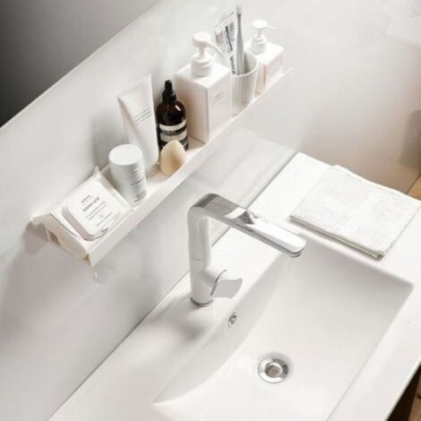 Etagere Murale - Blanche - Sans Perçage - Adhesive - 27 x 8 5 x 5 cm - Pour Cuisine Salle De Bain Bureau - Lot De 2 (1/5)