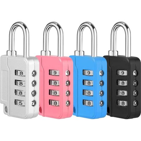 4 Pcs Cadenas Code 4 Chiffres, Petit Cadenas Casier Code Alliage de Zinc Cadenas Valise pour Placard Gym Bagage(Noir, Argent, Rouge, Bleu) (1/4)