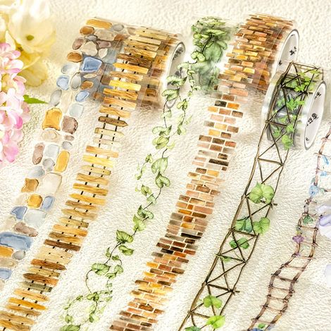 Paysage Washi Tape Scrapbook Stickers Scrapbook Accessoires Chemin de Jardin Clôture PET Washi Sticker Plantes Vertes Mur de Brique Washi Tape Scrapbooking Autocollants Journal Autocollant (1/5)