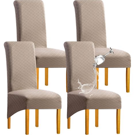 Housses de Chaise 4pcs Diamond Lattice Stretch Imperméable XL Kaki (1/5)