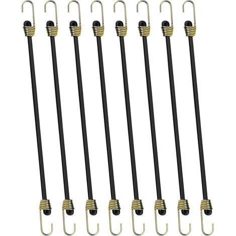 Set of 8 25cm Elastic Bungee Cords with Hooks, Elastic Tie-Down Straps, Expanders with Hooks, Mini Elastic Straps, Heavy-Duty Short Tarp Straps, Rubber Bungee Cords - Black (1/5)