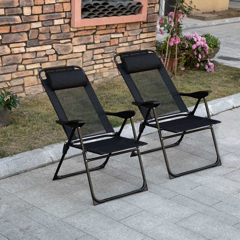 Juego de 2 sillas de jardín plegables con respaldo y reposabrazos ajustables, silla de camping con una capacidad de carga de hasta 120 kg para jardín y balcón