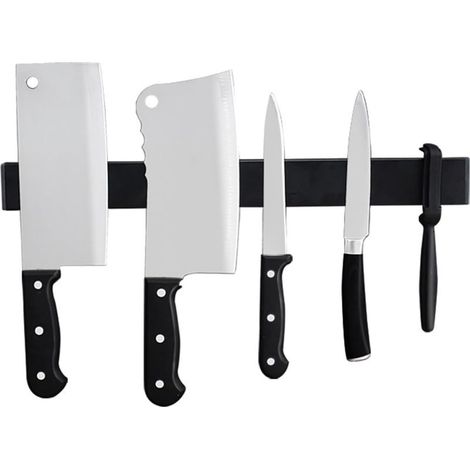 Magnetischer Messerhalter, ohne Messer, Edelstahl, einfacher Zugriff und Aufbewahrung in der Küche, wandmontierter magnetischer Messerhalter (schwarz, 40 cm) (1/5)